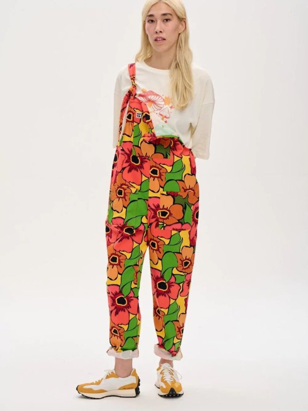 Lucy & Yak Original Dungarees Flower Power Print Uk14 R EUC Organic Cotton - Picture 1 of 7